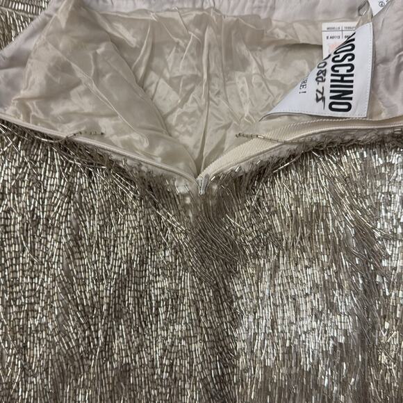 MOSCHINO Beaded Fringe Silk Pencil Skirt In Silver size 6 Rare NWT Retails $5945 - Picture 9 of 13